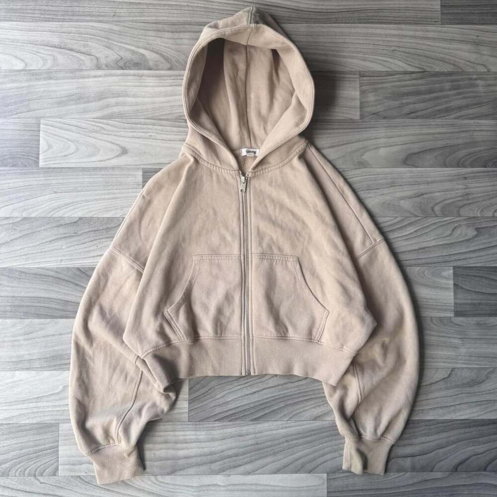 Garage Zip Up Hoodie Size M Cream Cropped Sweatshirt